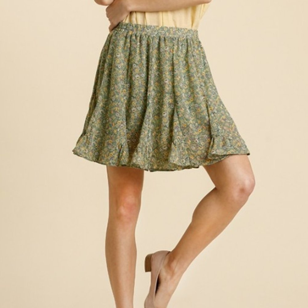 Umgee Green Floral Mini Skirt - Picture 1 of 5